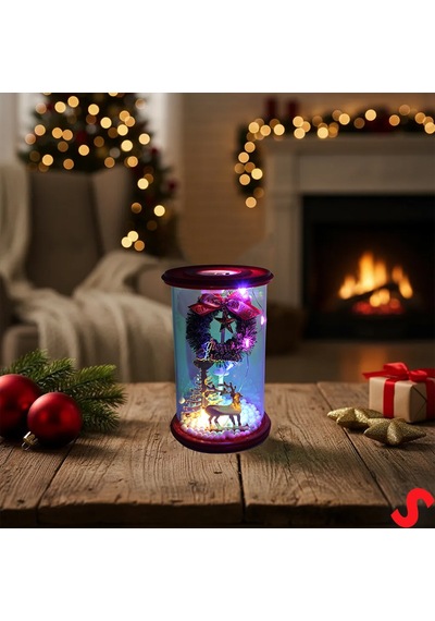 Yılbaşı Led Işıklı Ağaç Ve Geyikli Cam Fanus, 13cm X 8,5cm