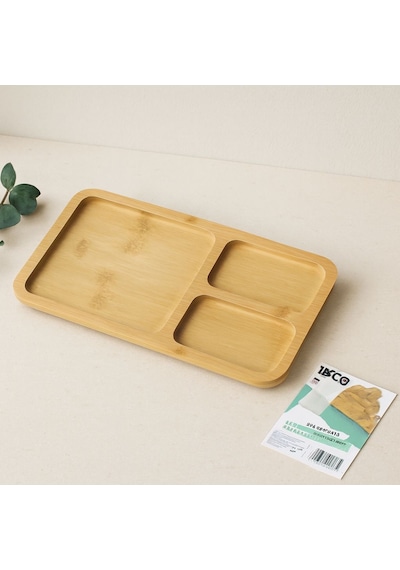 3 Bölmeli Dikdörtgen Bambu Servis Tepsisi 24.8x13.8x1.4 Cm Açık Mavi