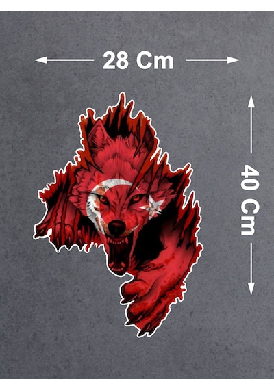 Kurt Gökbörü Ay Yıldızlı Kurt Sticker - Türk Gökbörü Börü Göktük Turan Sticker - 00244 40x28 Cm