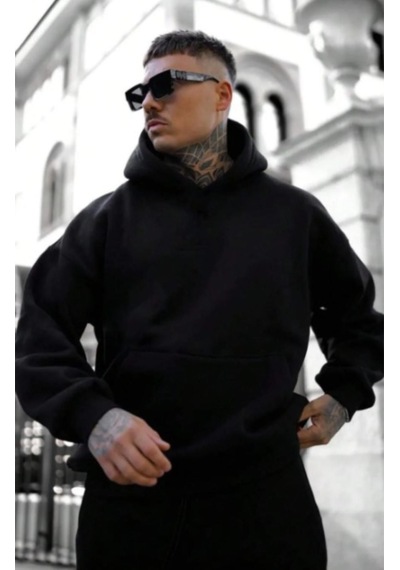 Altamira Erkek Siyah Sırt God We Baskılı Oversize Kapşonlud Sweatshirt 001