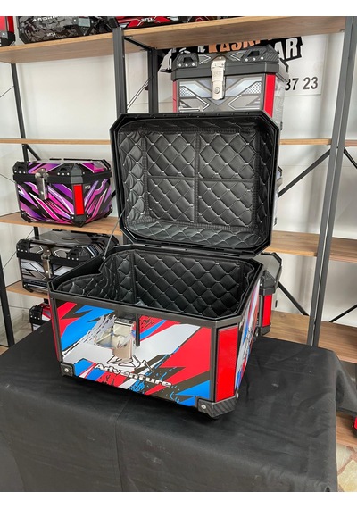 Rexx 45 Litre Motosiklet Arka Çanta Adventure Beyaz Kırmızı Mavi