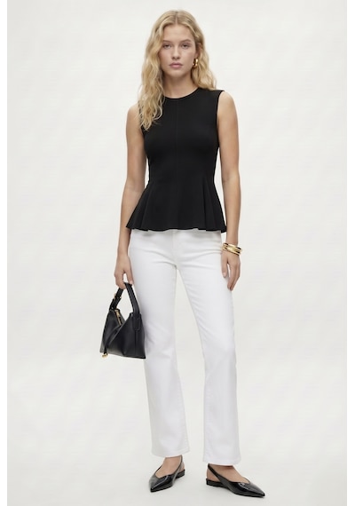 Ritnice Kadın Rowe %100 Pamuk Peplum Sıfır Kol Siyah Bluz
