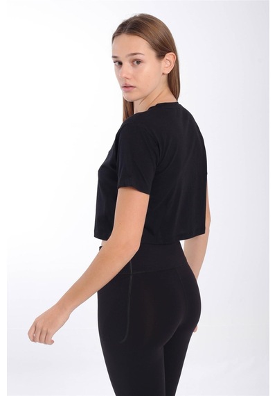Maraton Sportswear Regular Kadın V Yaka Kısa Kol Basic Siyah Crop Top 21236 SIYAH
