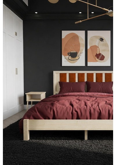 Ori On Kiremit Rengi Puf Başlıklı Masif Ahşap Vernik 90x200