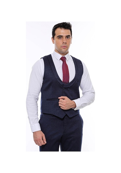Desenli Kruvaze Koyu Lacivert Erkek Yelek Pantolon Set - Wessi