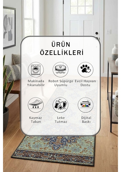 A-12 Dijital Baskılı Kaymaz Yıkanabilir Yolluk Vizon