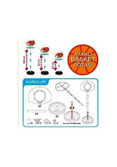Çocuk Basketbol Potası Yükseklik Ayarlanabilir Kutulu Ayaklı Bask