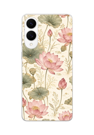 Samsung Galaxy S25 Edge Uyumlu Pastel Pembe Lotus Baskılı Silikon Kılıf