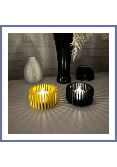 Bezos 3d Baskı Modern Çizgili Mumluk - Tealight Mumluk 1 Adet -sarı Dlra