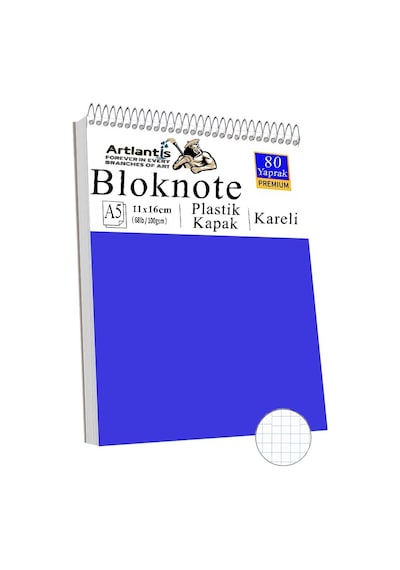 Telli Masaüstü Not Defteri Kareli A5 Orta Boy 1 Adet Masa Üstü Plastik Kapaklı Spiralli Bloknot Blocknote 80 Yaprak Büro Mavi