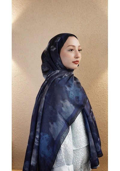 Mirsoy Scarf Safir Etnik Desen Şal Lacivert
