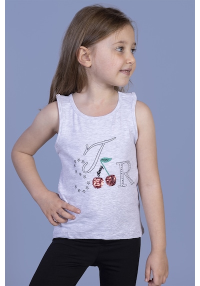 Toontoy Kids Kız Çocuk Kiraz Nakışlı Atlet Gri Melanj