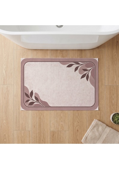 Kartela Halı Diyatomit Görünümlü Banyo Paspası Gül Kurusu Kaymaz Taban Makinede Yıkanabilir 50x75 Cm