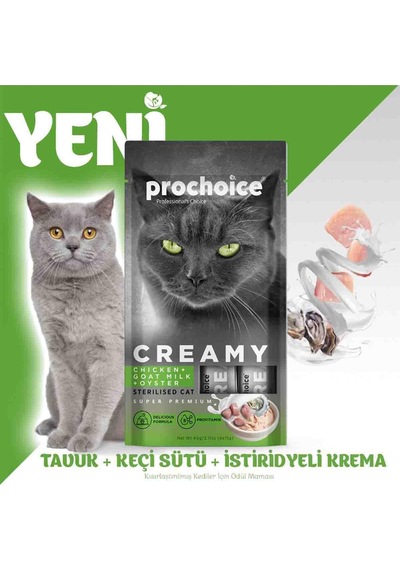Pro Choice Creamy Kısırlaştırılmış Tavuklu Keçi Sütlü Sıvı Kedi Ödülü 4 x 15 G