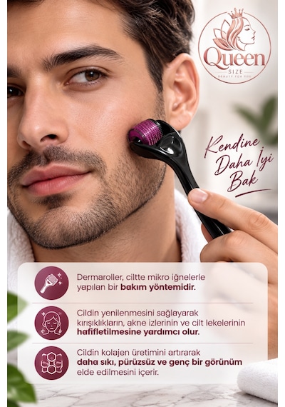 Queen Size Dermaroller 0.5 Mm 540 İğneli Cilt Bakım Rollerı Ve 30 Ml Cilt Bakım Spreyi 2 Li Set + Koruyucu Saklama Kutusu