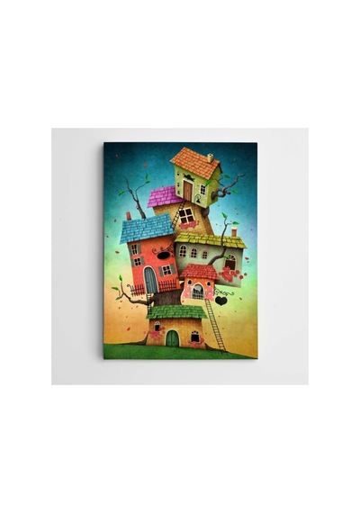 Renkli Evler Modern Sanat Kanvas Tablo 40 X 60 Cm