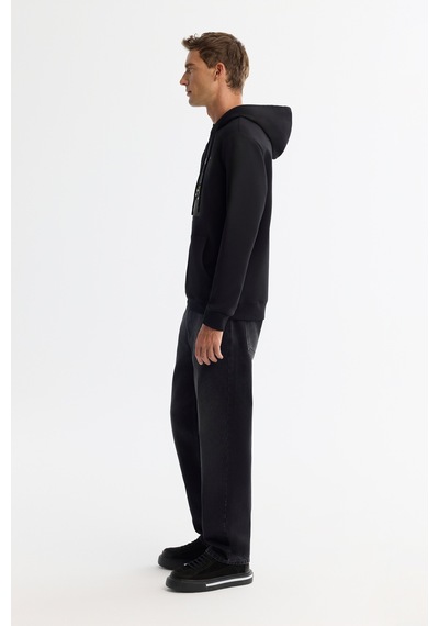 Avva Erkek Siyah Kapüşonlu Pamuklu Baskılı Elastan Regular Fit Sweatshirt A42y1321