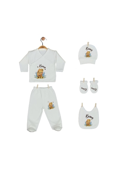 Pia Baby 2015 İsme Özel Arılı Beşli Zıbın Set Krem