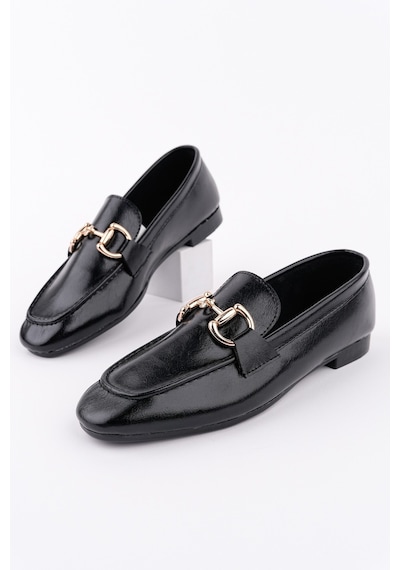 Muggo Stride Metal Tokalı Kadın Günlük Loafer Ayakkabı Siyah