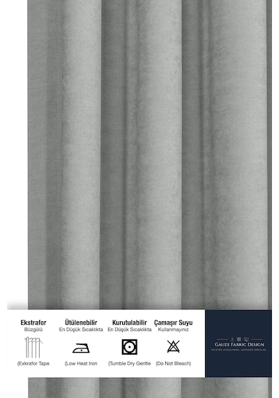 Tr Fabric Design Safir Açık Gri Ekstrafor Büzgülü Kadife Dokulu Yüksek Kaliteli Tek Kanat Fon Perde 150 X 260 Genel