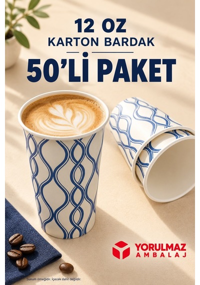 12 Oz Karton Bardak 50 Adet Sıcak Soğuk İçecek Uyumlu Tek Kullanımlık Kağıt Bardak