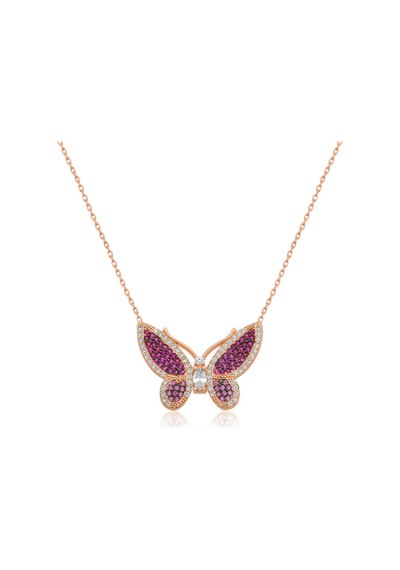 Casera's Gümüş Rose Pembe Kelebek Kadın Kolye Csr2180669 Gümüş