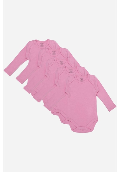 Arma Yıldız %100 Organik Pamuklu Pembe Uzun Kollu Bebek Body 5'li Paket Pembe
