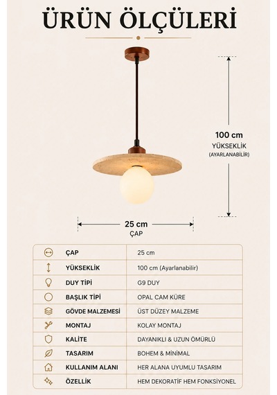 Modern Premium Bohem Tekli Sarkıt Avizesi Salon Yatak Oturma Odası Mutfak Şık Modelleri G9 Duy Diğer