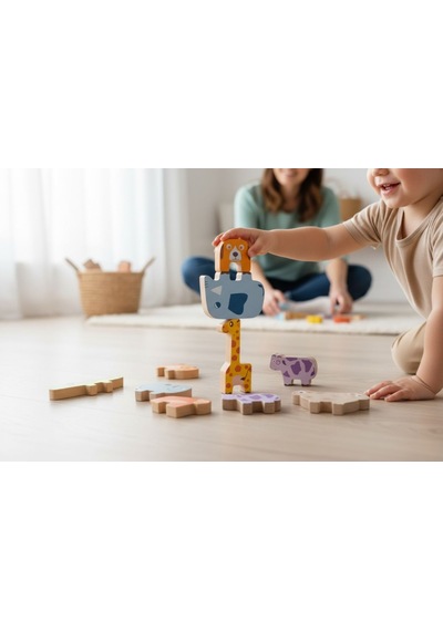 Bee Smart Montessori Hayvanlar Blok Denge Oyunu - Doğal Ahşap Eğitici Oyuncak 2+