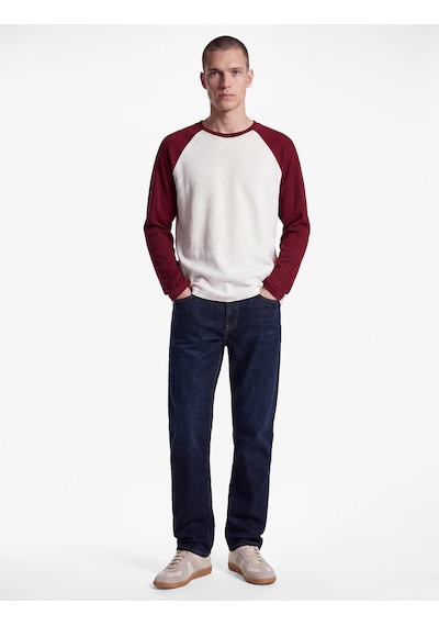 Koton Pamuklu Waffle Dokulu Oversize Bisiklet Yaka Kontrastlı Uzun Reglan Kollu Tişört Beyaz 7wam10146mk