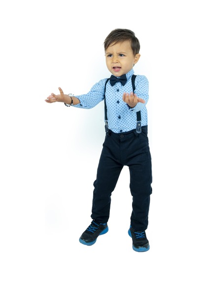 Mnk Baby & Kids Gömlekli Alttan Çıtçıtlı Gabardin Pantolonlu Pamuklu Bebek Takım mavi