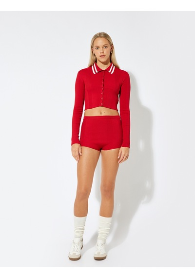 Koton Polo Yaka Biyeli Düğmeli Dokulu Slim Fit Hırka Kırmızı 5wal90087ıt Kırmızı