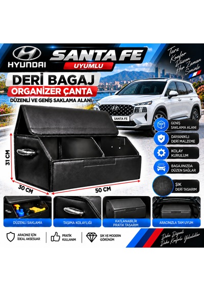 Hyundai Santa Fe Uyumlu Oto Bagaj Organizeri Deri Bagaj Kutu Çanta 1