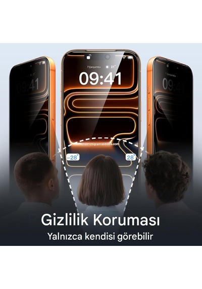 Apple Uyumlu iPhone 18 Pro Max Tam Kaplama Hayalet Ekran Koruyucu Gizlilik Privacy Cam