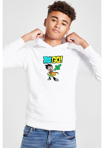 Tshirthane Teen Titans Go Robin Beyaz Çocuk 3ip Kapşonlu Sweatshirt 001 Beyaz