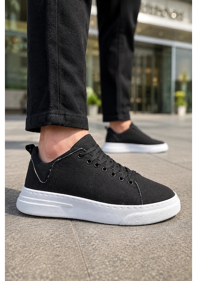 Mevese Ont Bağcıklı Keten Dokulu Hafif Taban Erkek Günlük Casual Sneaker Ayakkabı - Siyah Beyaz Mevese Ont Bağcıklı Keten Dokulu Hafif Taban Erkek Günlük Casual Sneaker Ayakkabı - Siyah Beyaz