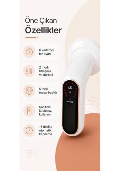 5 Başlıklı Elektrikli Vücut Masaj Aleti Ms100 Titreşimli Masaj Cihazı 5 Kademeli Beyaz