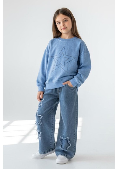 Miniğimin Cicileri Minigimin Cicileri Yıldız Taşlı Detaylı Sweatshirt Yıldız Detay Jean Pantolonlu 2 Li Kız Çocuk Takım - Mavi Miniğimin Cicileri Minigimin Cicileri Yıldız Taşlı Detaylı Sweatshirt Yıldız Detay Jean Pantolonlu 2 Li Kız Çocuk Takım - Mavi