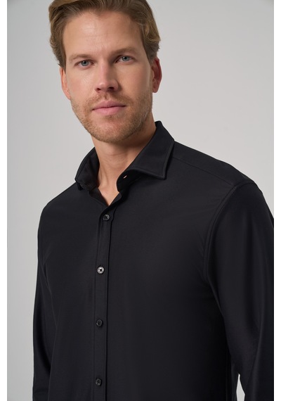 Morven Erkek Siyah Trend Düz Slim Fit Tam İtalyan Yaka Relaxible Gömlek 26ms004029001 Siyah