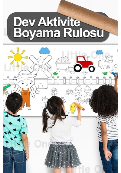 Melolisa Çiftlik Temalı, Aktivite Rulo Boyama Kağıdı - 62 Cm X 2.5 Metre Dev Rulo