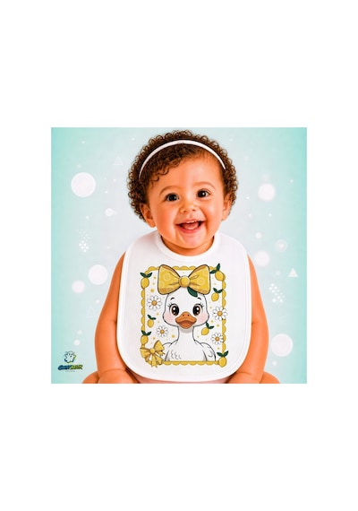 Sevimli Ördek Keten Bebek Mama Önlüğü Yumuşak - Emici - Yıkanabilir - Özel Tasarım P172 Çok Renkli