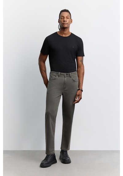 Avva Erkek Haki Eskitme Yıkamalı Pamuklu Elastan Roma Crop Slim Fit Jean Pantolon A62y3504