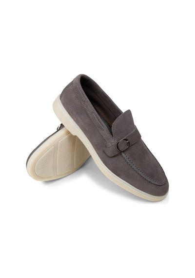 Deery Erkek Hakiki Süet Gri Tokalı Loafer - 02031mgrıc01