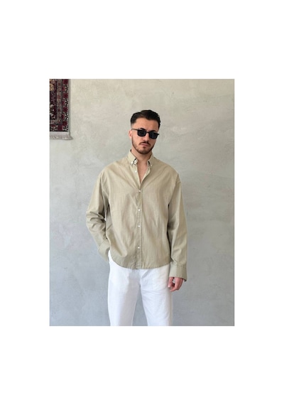 More Black Oversize Fresh Keten Gömlek Mavi