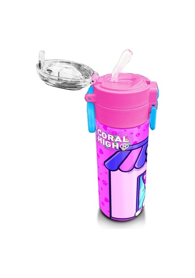 Coral High Kids Kedi Köpek Desenli Pipetli Ve Direkt İçim Çelik Termos 500 Ml 31810 Pembe - Koyupembe