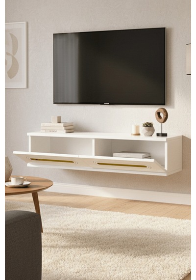 Tda1220bg - Rany120 Duvara Montaj Tv Stand, Tv Rafı, Tv Sehpası Beyaz - Gold 120cm Tda1220bg - Rany120 Duvara Montaj Tv Stand, Tv Rafı, Tv Sehpası Beyaz - Gold 120cm