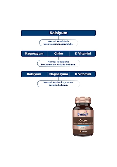 Dynavit Osteo 60 Tablet - Kalsiyum, Magnezyum, Çinko, Bor, Bakır, Selenyum, Vitamin D3 - Eklem&kemik