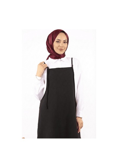 Unika Boutique Tesettür Askılı Jile Elbise Dokuma Siyah