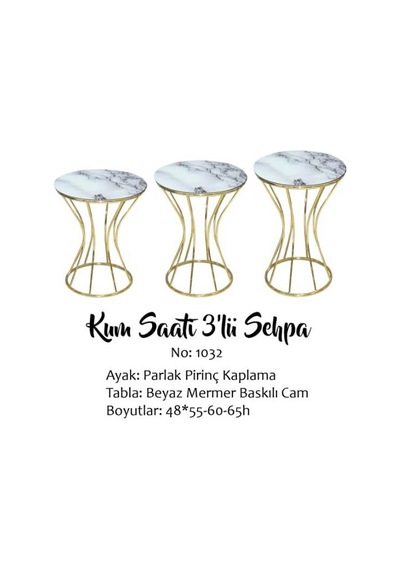 Brc Kum Saat Model Zigon Beyaz Mermer Temper Cam Metal Transmisyon Çelik Gold Renk Kaplama El Yapım
