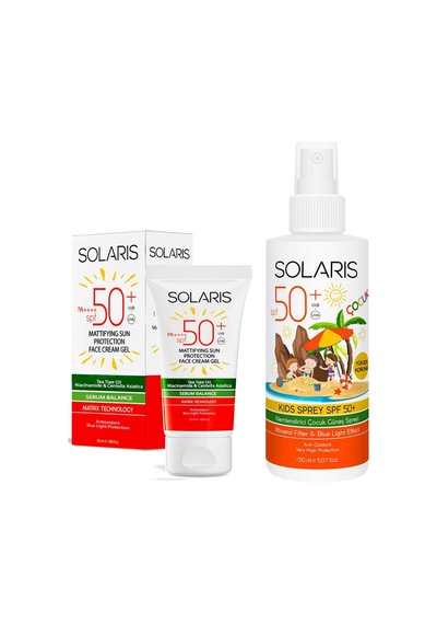 Solaris Sebum Balance Yağlı Ciltler İçin Güneş Kremi SPF50+ 50 ML + Nemlendirici Çocuk Güneş Spreyi SPF50+ 150 ML